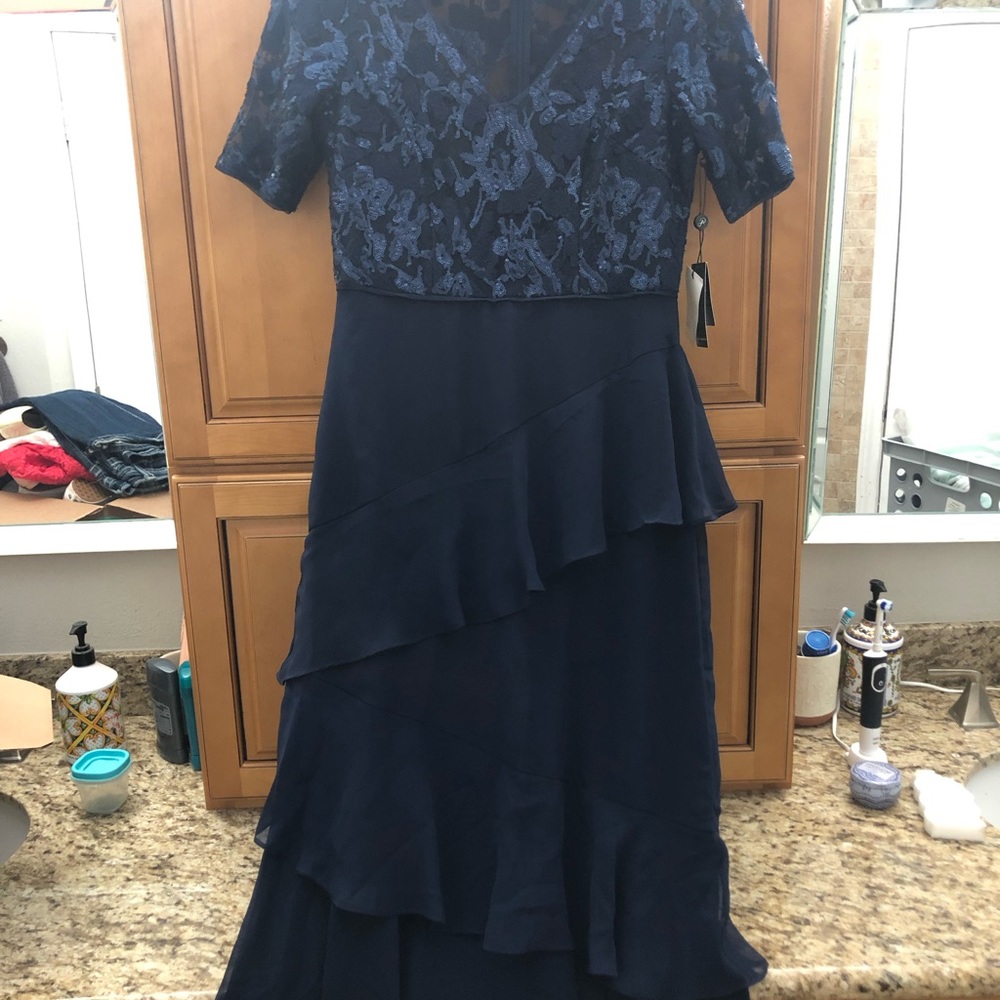 Blue Adrianne papel formal gown. Floor length size 4